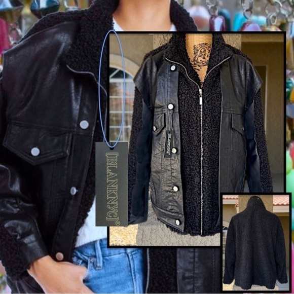 NWT Blank NYC Fresh Air Vegan Leather Sherpa Trucker Jacket Size Large - Picture 2 of 7